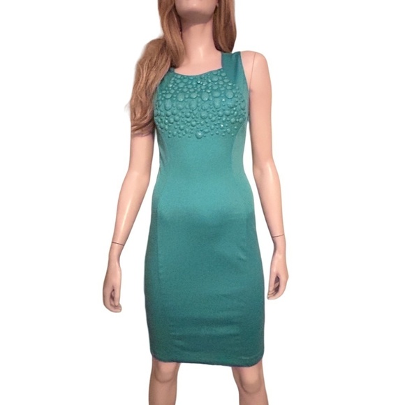 Marciano Cocktail Dress Sheath Special Occasion Faux Turquoise Bodice XS-S Fancy - Picture 3 of 15